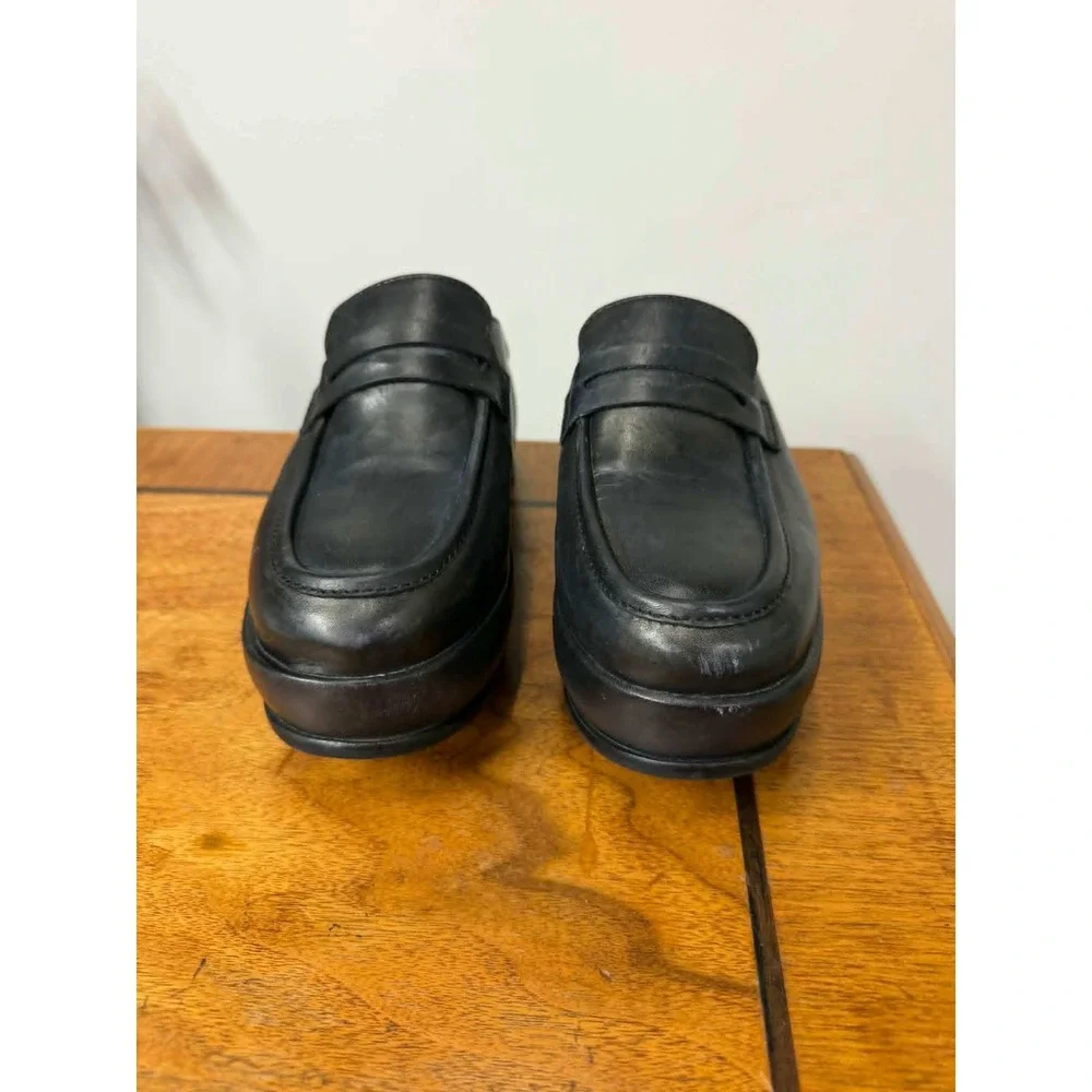 Free‎ People 7.5 Winston Black Leather Platform Penny Loafer Mules Slip On Shoes